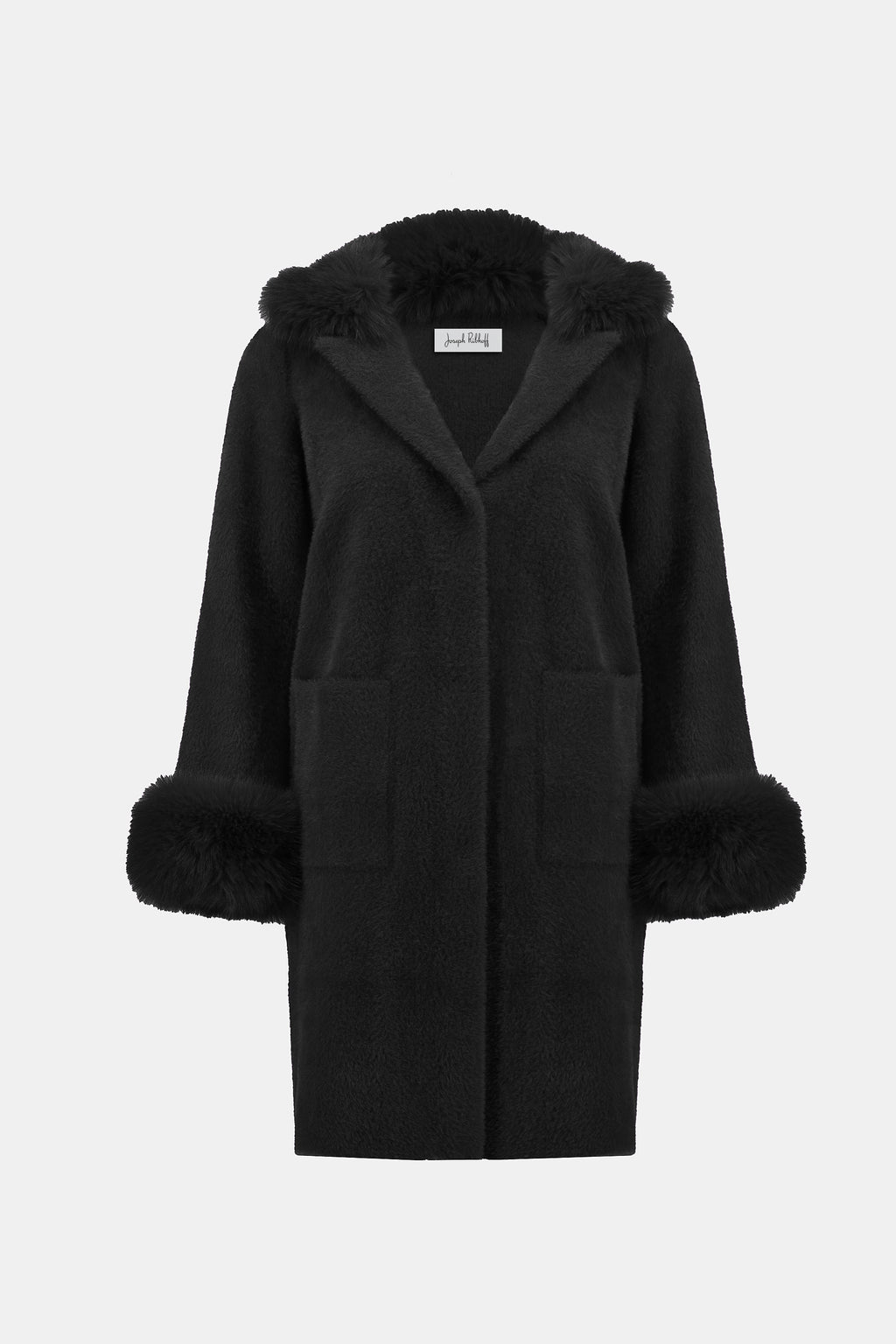 Feather Yarn and Faux Fur Sweater Coat