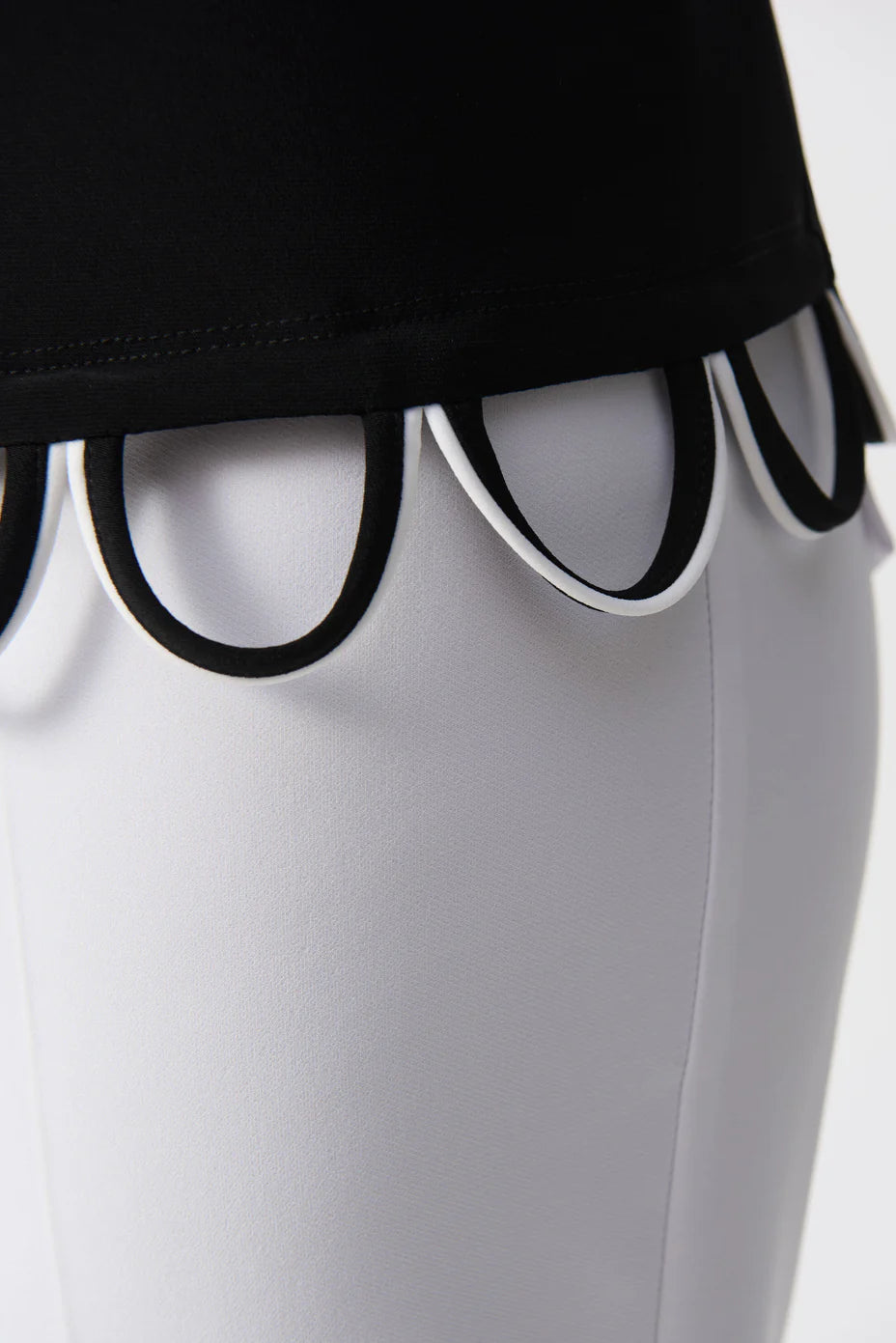 Black/Vanilla Loop Detail 3/4 Sleeve Fitted Top by Joseph Ribkoff, highlighting the fitted silhouette, loop detail, 3/4 sleeve, and color-block contrast.