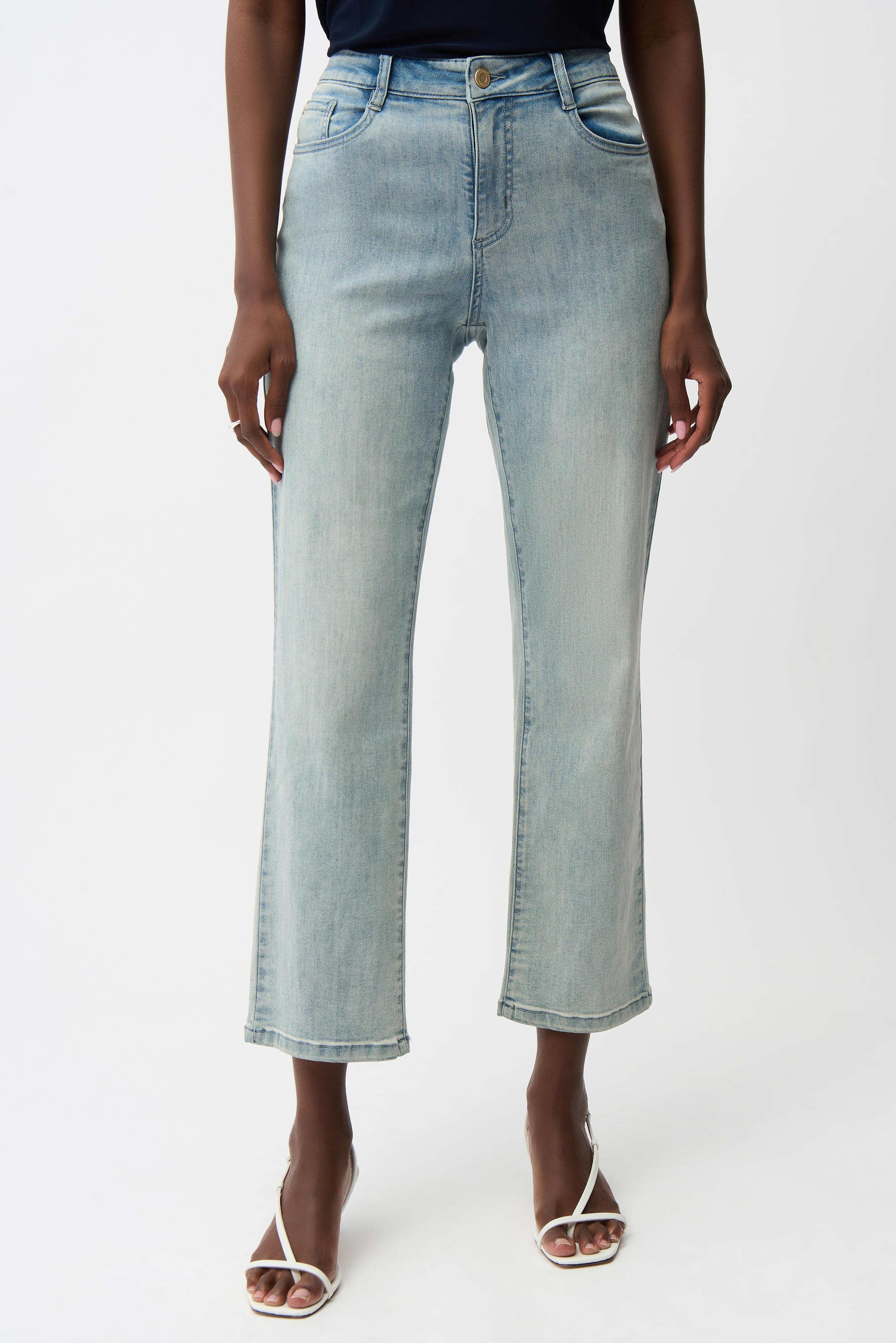 High-quality images showcasing the Margot Classic Straight Leg Stretch Jeans by Joseph Ribkoff from multiple angles. Highlighting the classic straight-leg silhouette, stretch denim fabric, and available color options including Black, Dark Denim Blue, Denim Medium Blue, Moonstone, and Light Blue Denim. Perfect for visualizing fit, texture, and style details.