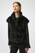 Sweater Knit Boxy Pullover with Zipped Collar by Joseph Ribkoff, showcasing its relaxed boxy fit, functional zip-up collar, and long sleeves. The images highlight the soft knit fabric texture and the pullover’s availability in four stylish colors: Black, Winter White, Avocado, and Medallion. Photos capture front, back, and close-up details to illustrate design and quality.