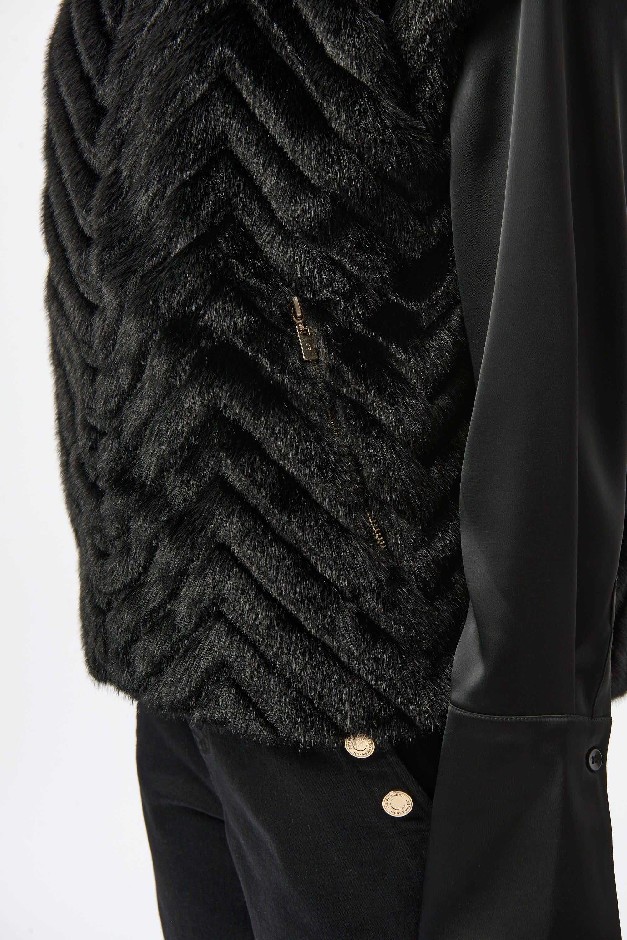 Sweater Knit Boxy Pullover with Zipped Collar by Joseph Ribkoff, showcasing its relaxed boxy fit, functional zip-up collar, and long sleeves. The images highlight the soft knit fabric texture and the pullover’s availability in four stylish colors: Black, Winter White, Avocado, and Medallion. Photos capture front, back, and close-up details to illustrate design and quality.