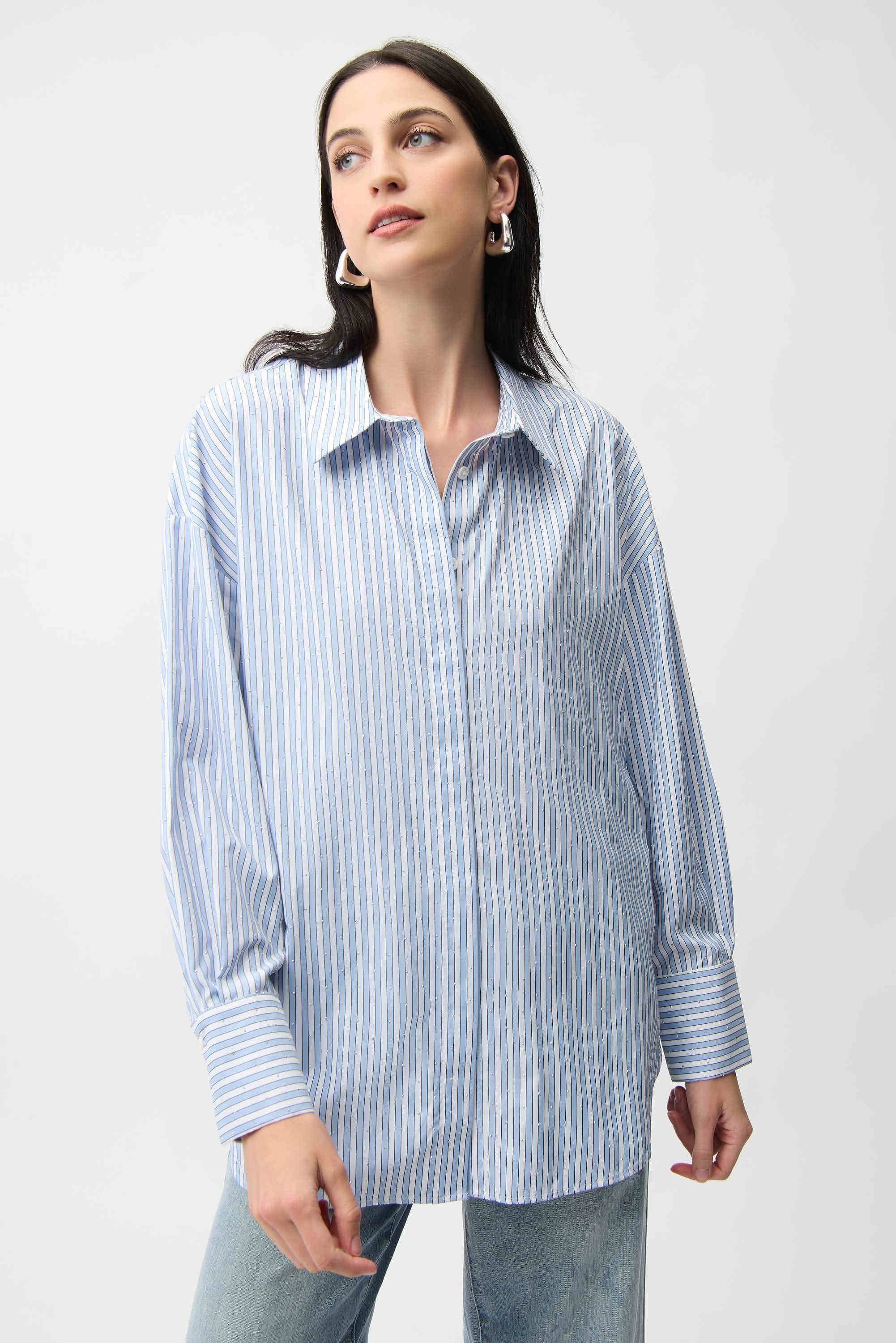 Tencel Stripe Print Boxy Blouse